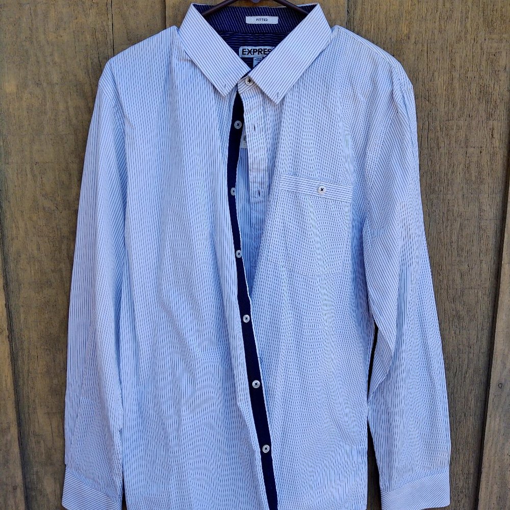 EXPRESS Brand Men’s Large Fitted Long-Sleeve 100% Cotton Dress Shirt Pin Stripe